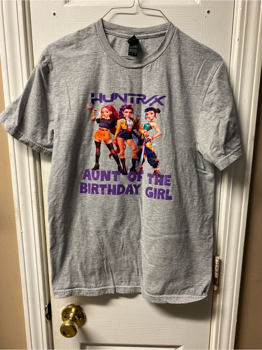Gildan Gray Short Sleeve Tee with Purple Birthday Graphic
